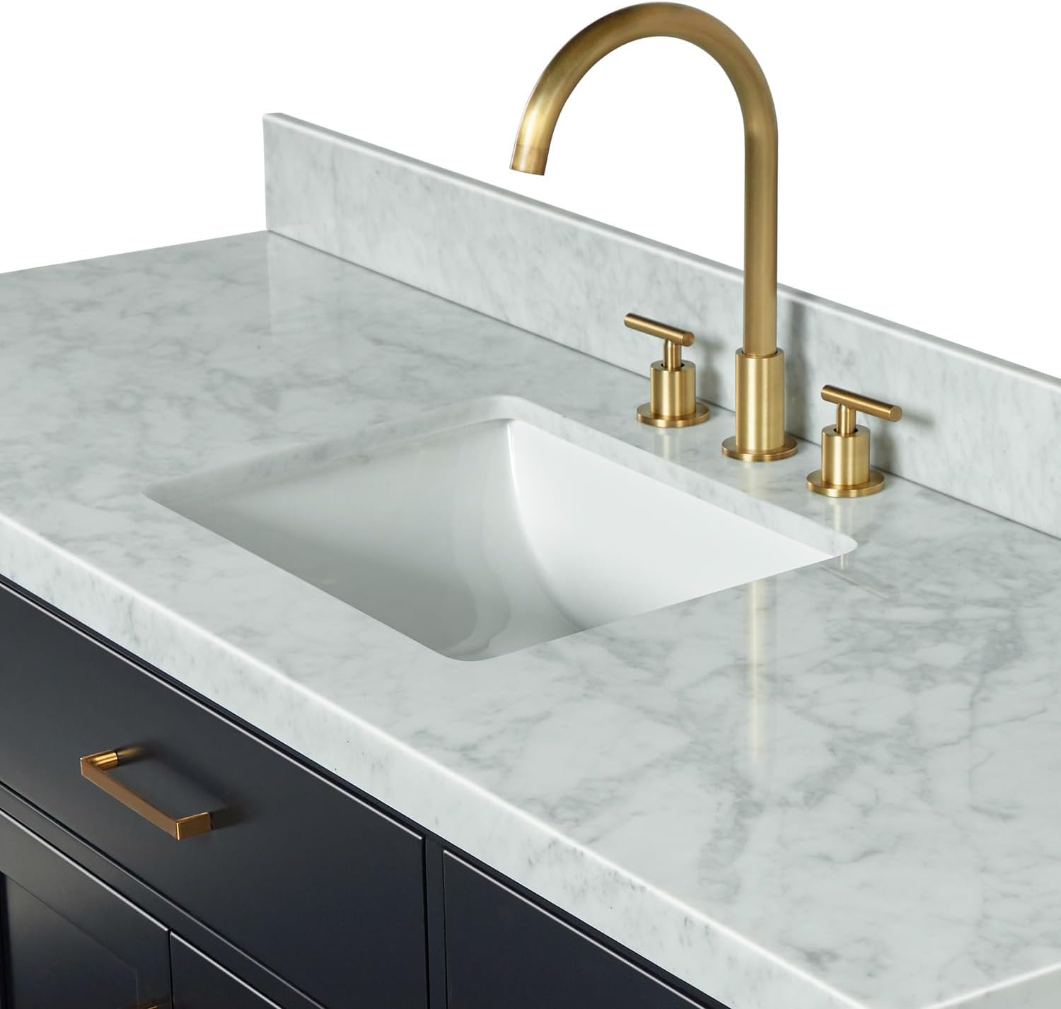 ARIEL Hepburn 60-inch Bathroom Vanity with Sink,Solid Wood, 1.5-inch Italian Carrara Marble Countertop, Single Rectangular Porcelain Sink, 2 Soft Closing Doors, 9 Dovetail Drawers, Black
