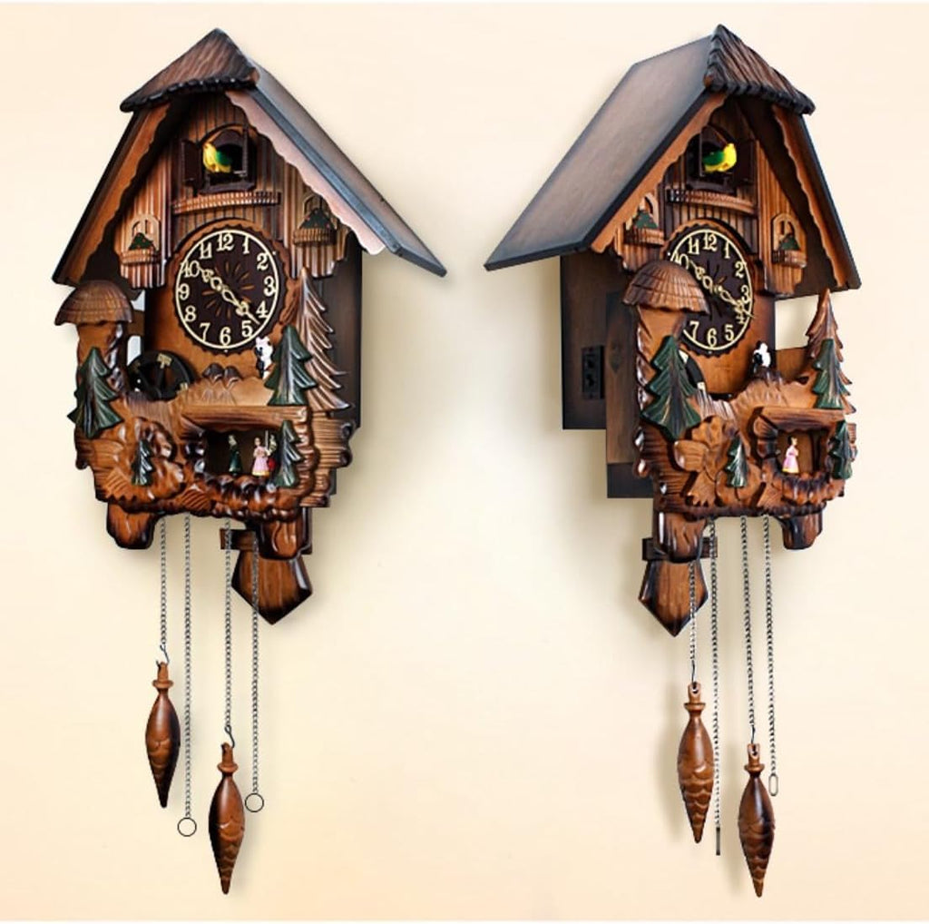 Hand-Carved Vintage Cuckoo Clock, 12 Melodies Handcrafted Quartz Chiming Clock, Wall Decor for Home, Office, Living Room, Unique Gift for All Occasions
