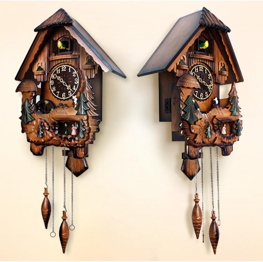 Hand-Carved Vintage Cuckoo Clock, 12 Melodies Handcrafted Quartz Chiming Clock, Wall Decor for Home, Office, Living Room, Unique Gift for All Occasions