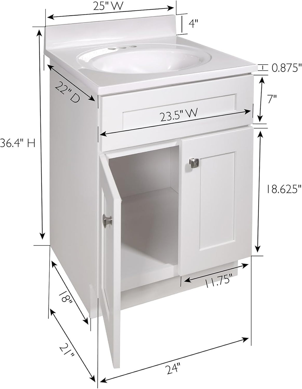 Design House Brookings 25 Inch Bathroom Vanity with Top, Ready to Assemble, Sherwin Williams® White – Design House, 584862