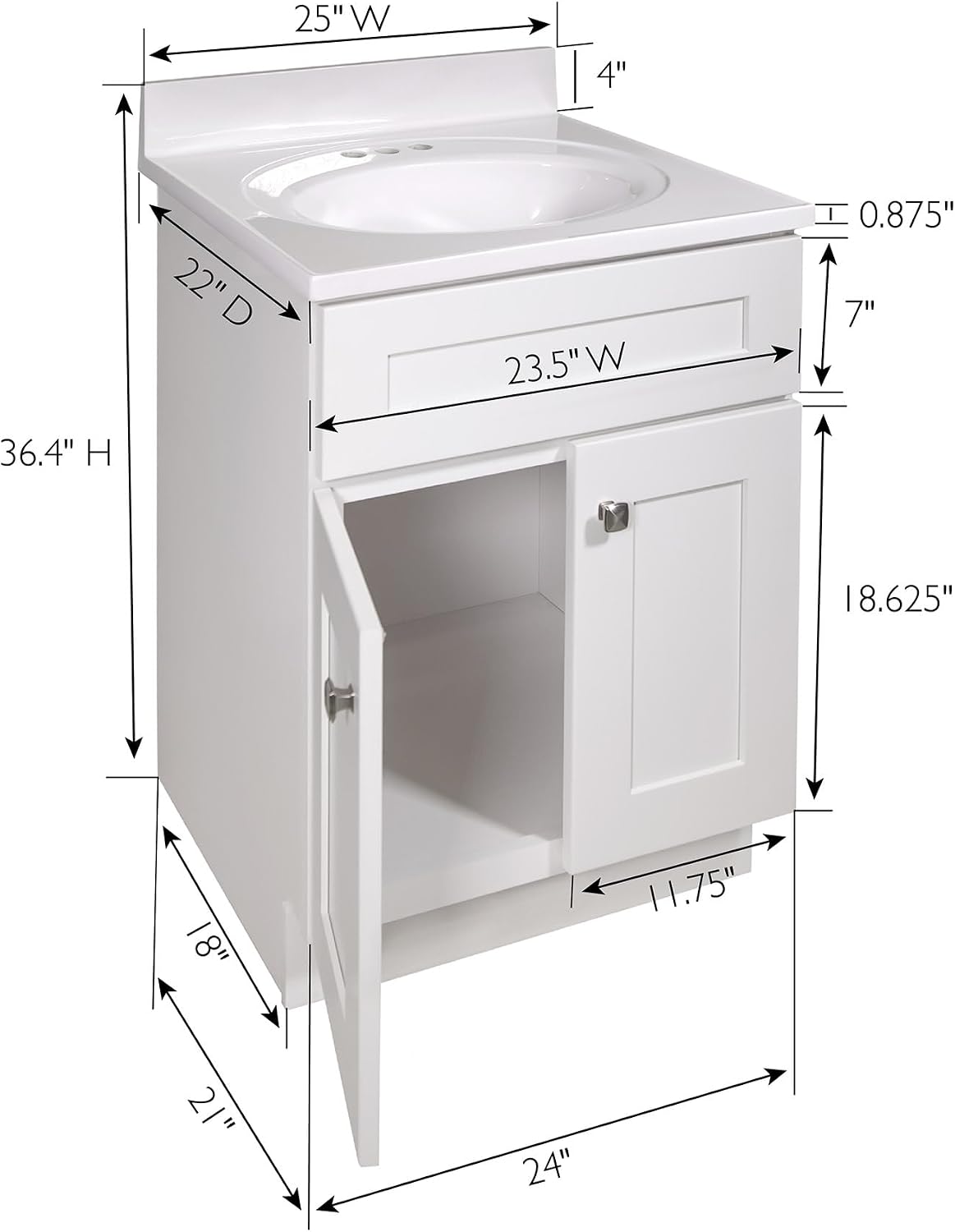 Design House Brookings 25 Inch Bathroom Vanity with Top, Ready to Assemble, Sherwin Williams® White – Design House, 584862