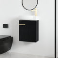 Malwee 16 Inch Floating Bathroom Vanity with Sink, 16'' Wall Mounted Single Sink Bathroom Vanity Combo, Modern Black Cabinet Set with 1 Soft Close Door and Ceramics Basin Top,MAF02916-BCT