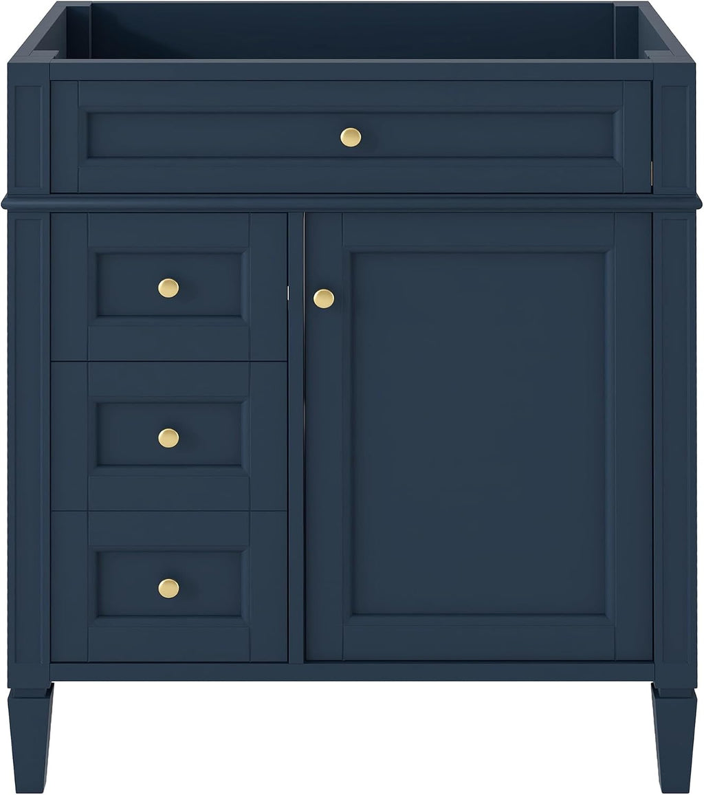 Favfurish 30' Bathroom Vanity Without Top Sink,Modern Freestanding Bath Storage Cabinet with 2 Soft-Close Drawers & Tip-Out Tray,Solid Wood Vanity Only w/Adjustable Shelf & Door Organizer,Blue