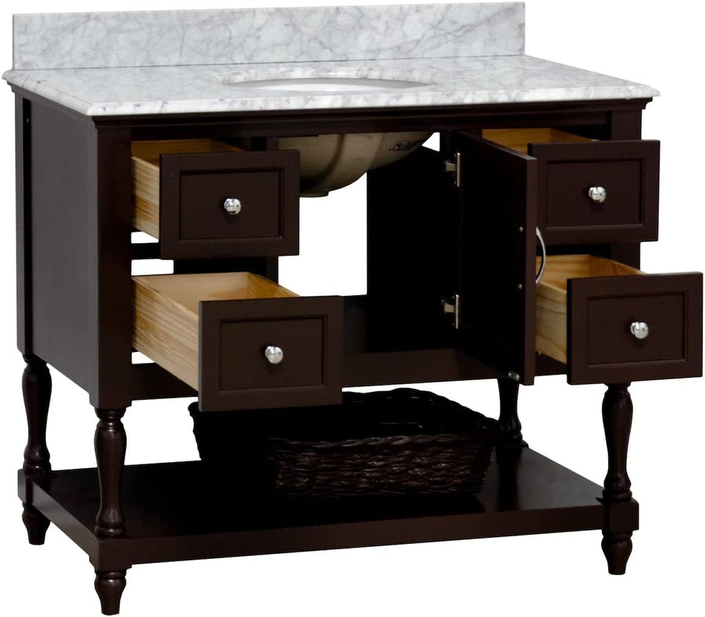 Kitchen Bath Collection Beverly 42-inch Bathroom Vanity (Carrara/Chocolate): Includes Chocolate Cabinet with Authentic Italian Carrara Marble Countertop and White Ceramic Sink