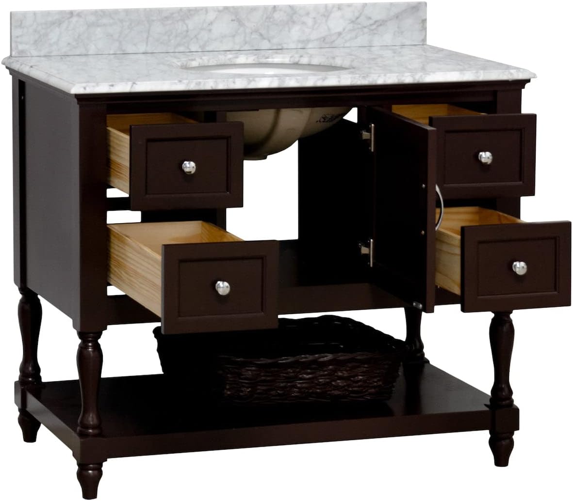 Kitchen Bath Collection Beverly 42-inch Bathroom Vanity (Carrara/Chocolate): Includes Chocolate Cabinet with Authentic Italian Carrara Marble Countertop and White Ceramic Sink