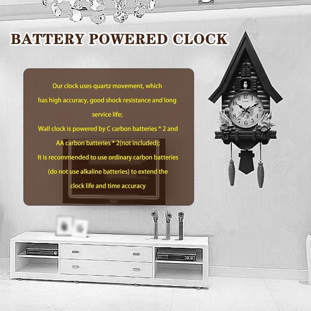 Cuckoo Clocks Wall Clock Decorative Boho Cute Time Wall Clock for Bedroom, Creative Quartz Movement Cuckoo Clock, Hand Carved Vintage Wall Decor, Easy Read (Color : B, Size : Arabic Dial)