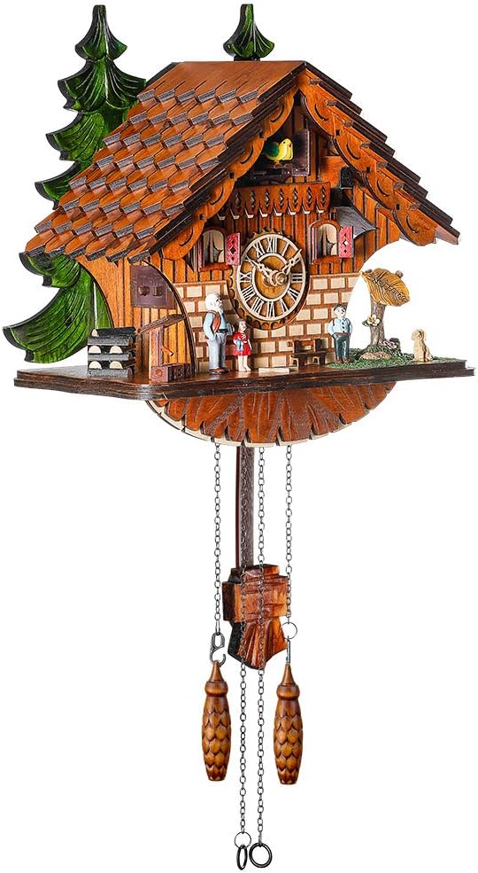 Kintrot Cuckoo Clock Traditional Chalet Black Forest House Clock Handcrafted Wooden Wall Pendulum Quartz Clock
