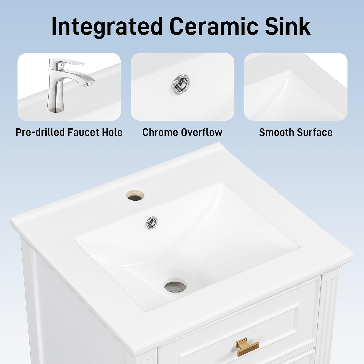 20'' Bathroom Vanity with Sink, Freestanding Storage Cabinet with Tilt-Out Drawer, Adjustable Shelf and Solid Wood Legs for Small Bathroom (White-4.10)