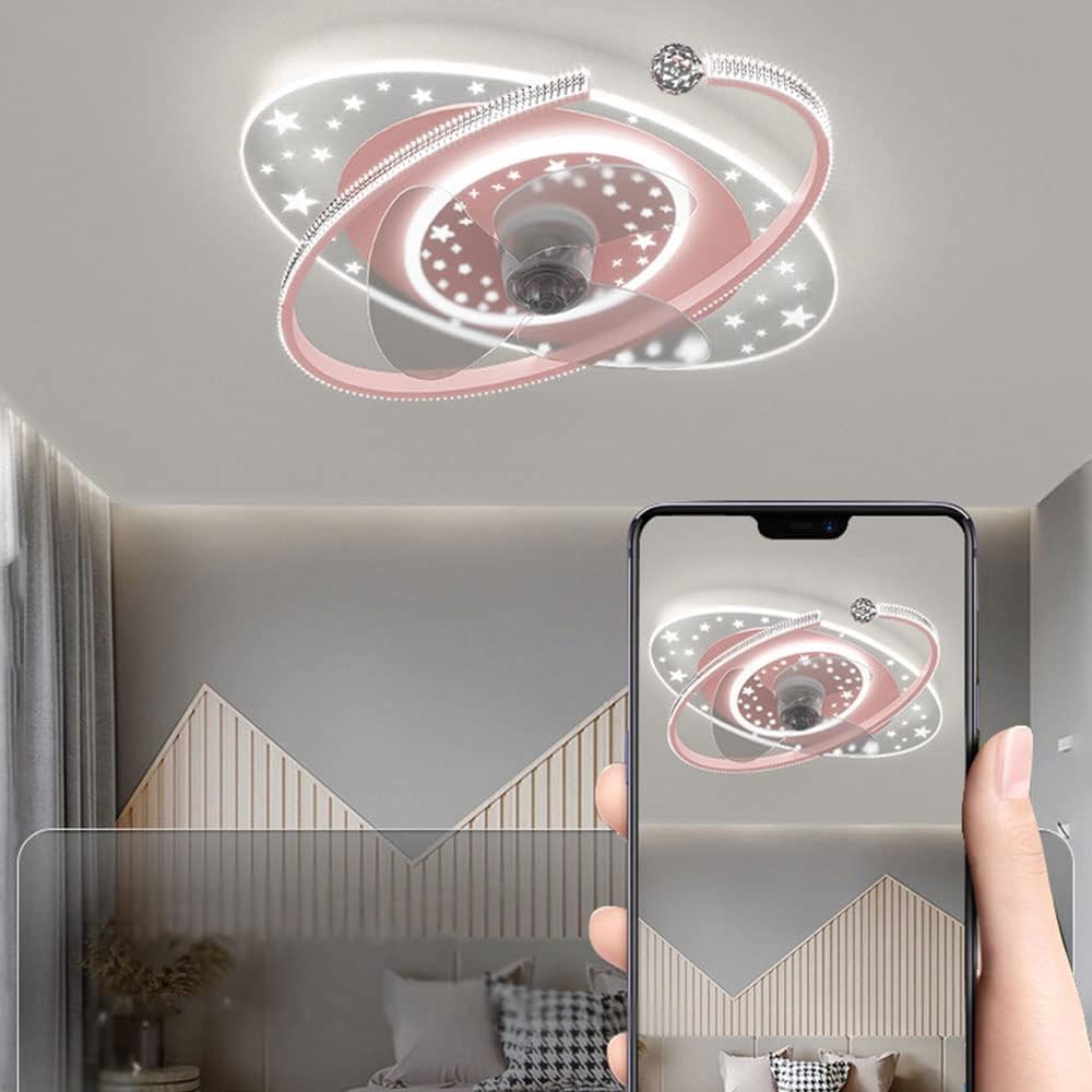 Kids Ceiling Fan with Lights Remote Dimmable 48W LED Ceiling Lights Fan Lighting Pink Mute Ceiling Fans Indoor 6 Speeds Fan Ceiling with Light for Girls Room Bedroom
