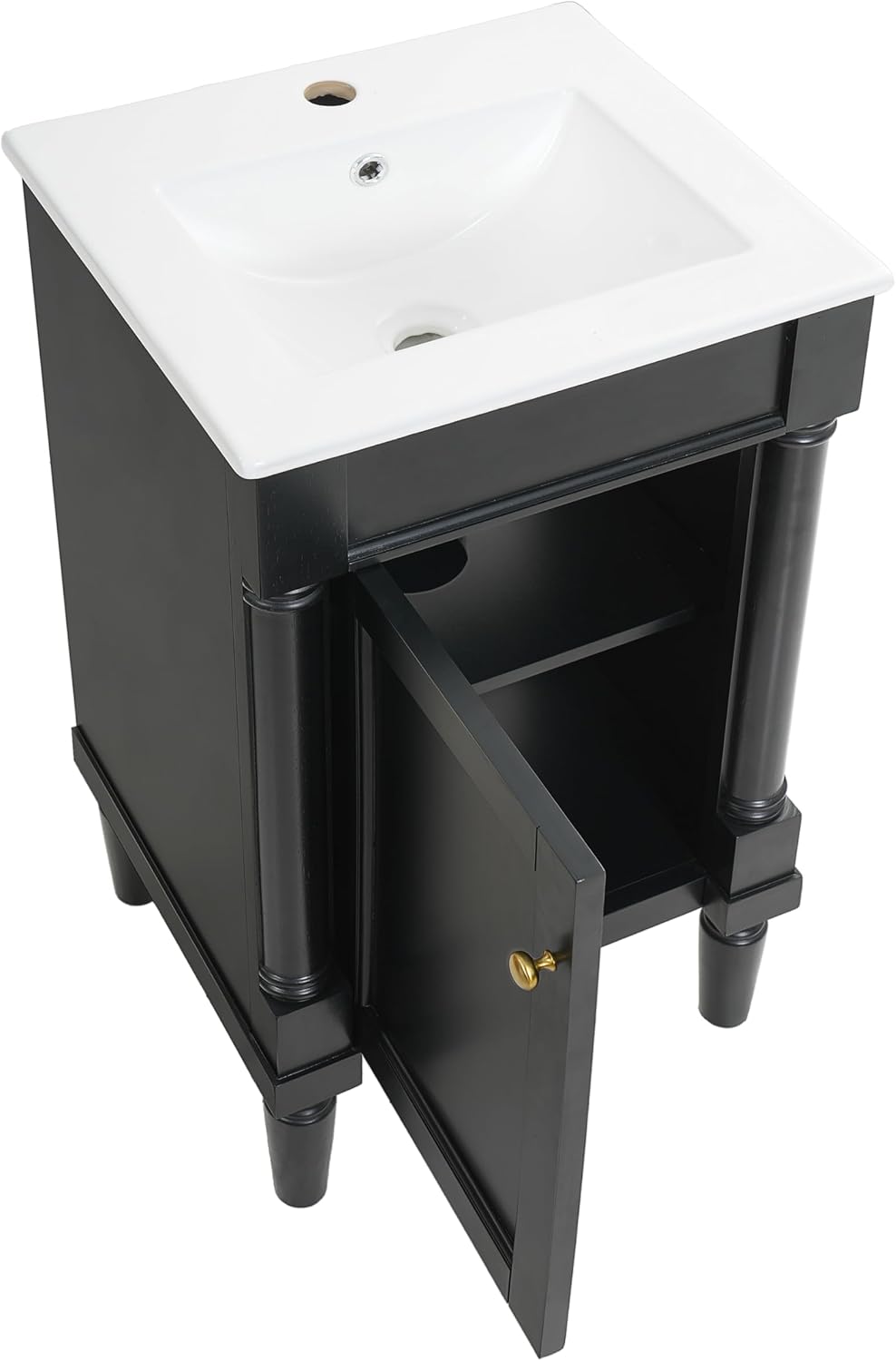 VilroCaz Modern 18'' Bathroom Vanity with Top Sink, Freestanding Bathroom Storage Cabinet with Door and Adjustable Shelf, Single Sink Cabinet with Nordic Style Legs (Black-Right-Open)
