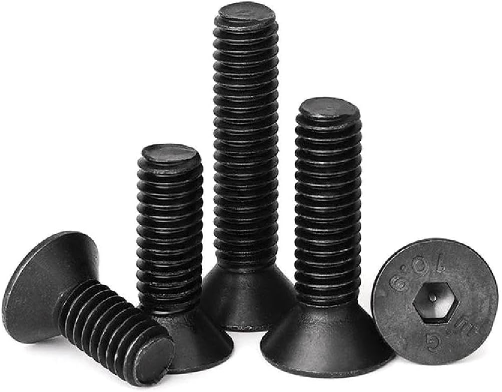 Long Socket Screws 10Pcs Flat Bolt Standard Black Alloy Steel Hexagon Socket Countersunk Head Screw, 10pcs, (3-16) - 24x1((3-4) - 10x3)