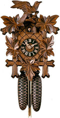 German Black Forest Cuckoo Clock with Five Leaf One Bird 13' Walnut Stain