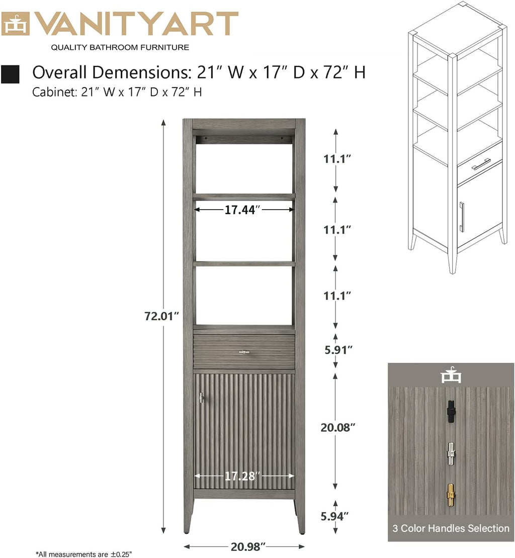 Vanity Art Vanity with Storage Cabinet & Shelves, Free-Standing Vanity with Soft-Closing Doors, Driftwood Gray, Golden Brushed Handware VA91-LC-DG-GB