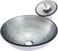 Modern Tempered Glass Vessel Bowl Sink Spiral Pattern Artistic Bathroom Vanity Sink Top Mount with Waterfall Faucet & Pop Up Drain (Color : Gray, Size : 42x42x14.5cm)