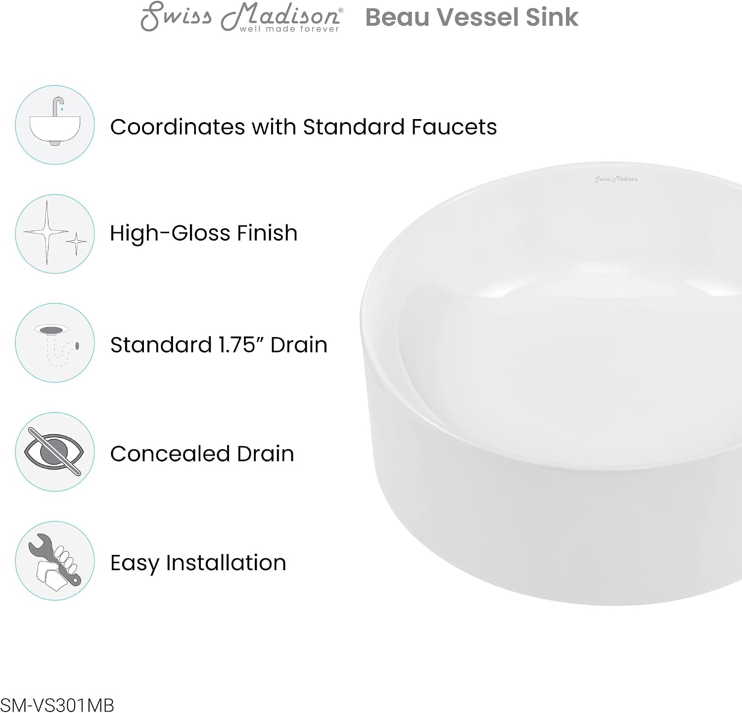 Beau 16.5' Round Vessel Bathroom Sink in Matte Black