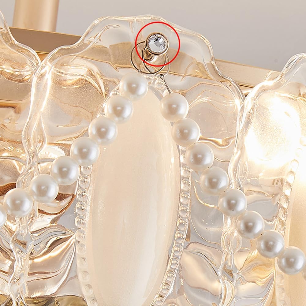 21' Modern Chandelier LED High Ceiling Light Fan with Remote Pearl Vintage Glass Fan Light Reversible Fan Large Ceiling Fan with Light for Girls Bedroom Living Room Dining Room