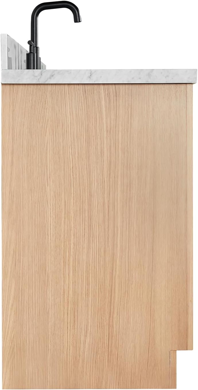 ARIEL Hepburn 60-inch Bathroom Vanity with Sink,Solid Wood, 1.5-inch Italian Carrara Marble Countertop, Single Rectangular Porcelain Sink, 2 Soft Closing Doors, 9 Dovetail Drawers, White Oak