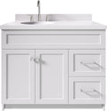 ARIEL Hamlet 43 in. Left Offset Oval Sink Vanity with 1.5' Inch White Quartz Countertop in White