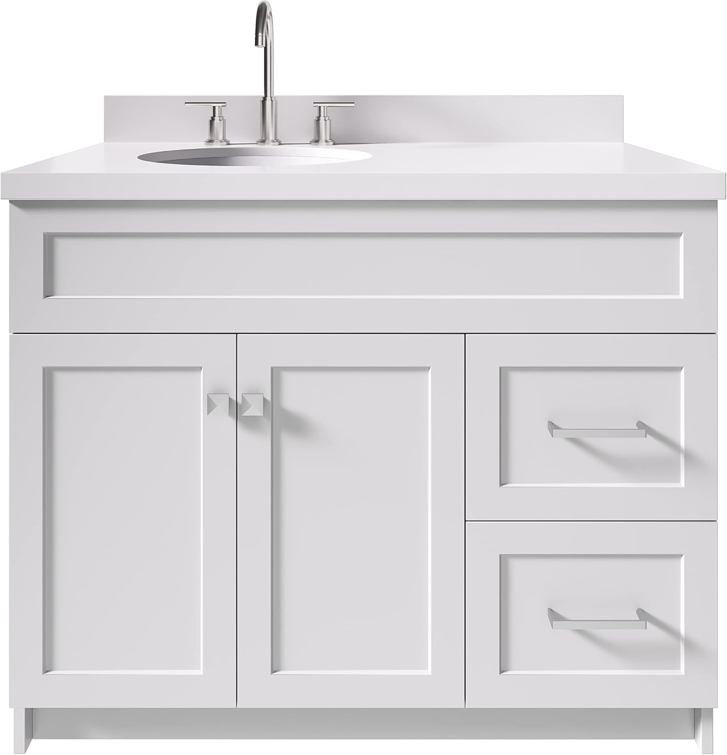 ARIEL Hamlet 43 in. Left Offset Oval Sink Vanity with 1.5' Inch White Quartz Countertop in White