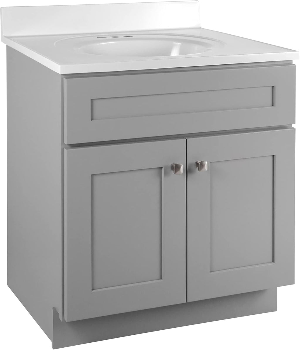 Design House Brookings 31 Inch Bathroom Vanity with Top, Ready to Assemble, Painted Gray, 597666