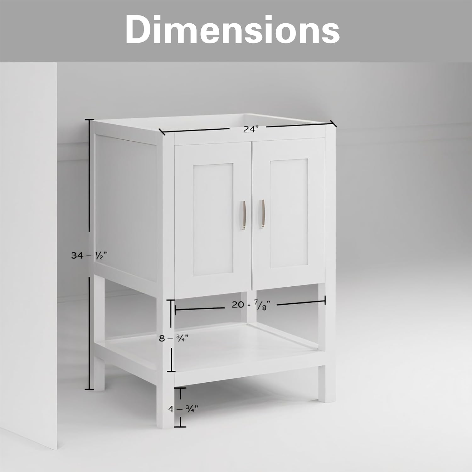 24' Bathroom Vanity Base – Freestanding Solid Wood Cabinet with Open Shelf, Soft-Close Doors, Sink Base Cabinet Only (White, No Top)