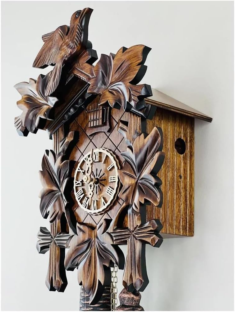 Eight Day Cuckoo Clock with Five Hand-Carved Maple Leaves and One Bird