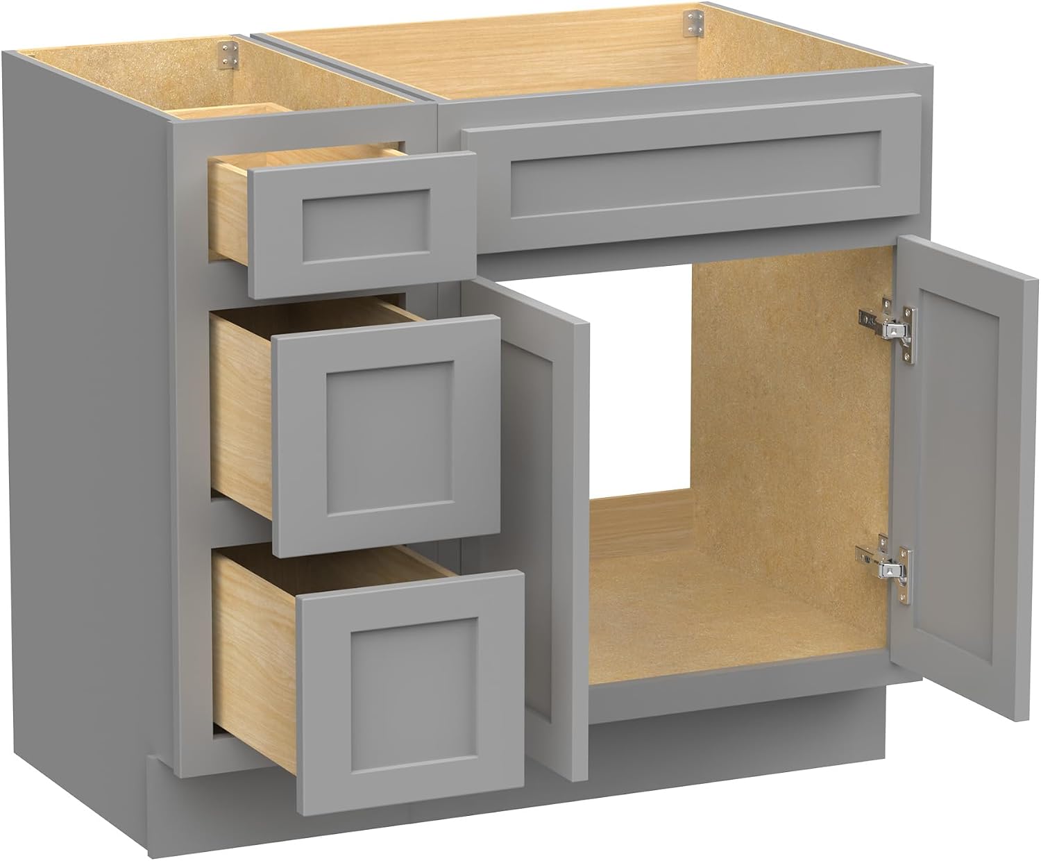 Vanity Art 36' Unassembled Bathroom Vanity with 2-Door 3-Drawer, Wood Bathroom Vanity Cabinet with Soft Closing Shaker Drawer, Sturdy Floor Mounted Cabinet Without Top VA4036-3S-G