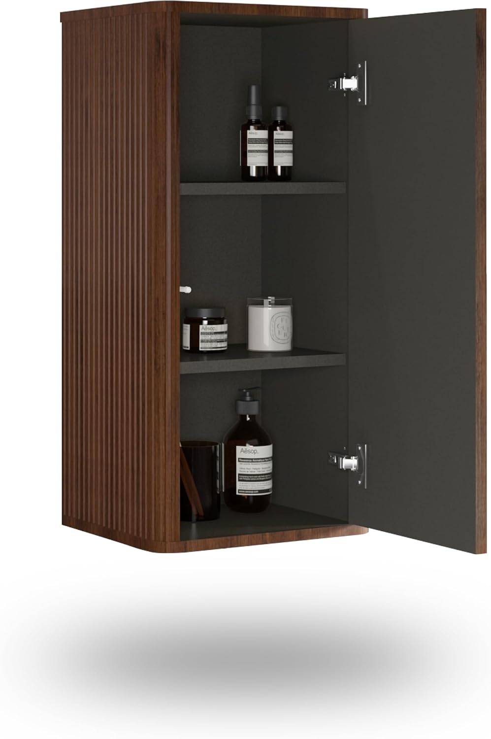 Floating Bathroom Side Cabinet, Wall Mounted Modern Storage Cabinet for Small Space, Apartment, Hotel, Walnut - Camellia Collection