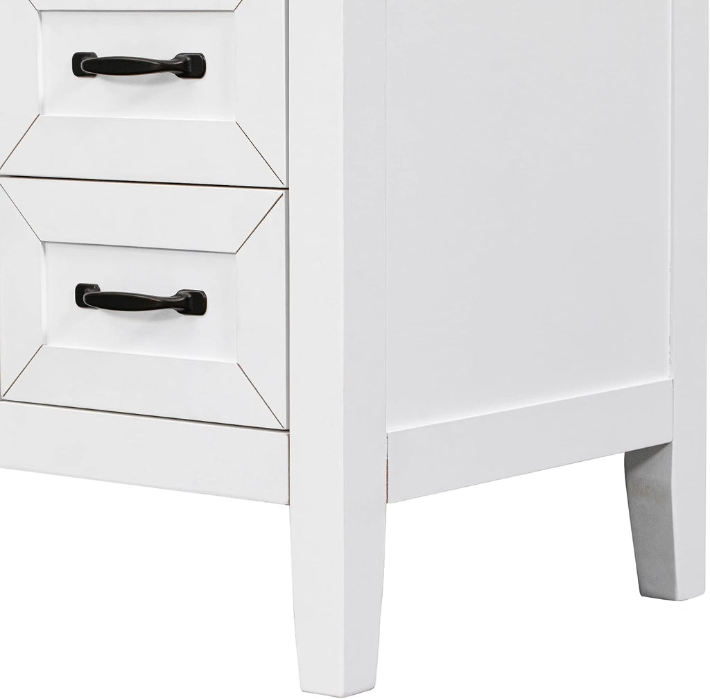 36' Bathroom Vanities Cabinet with Ceramic Sink Top, Two Doors and Three Drawers, Soft-Closing Door, Solid Wood Legs, White