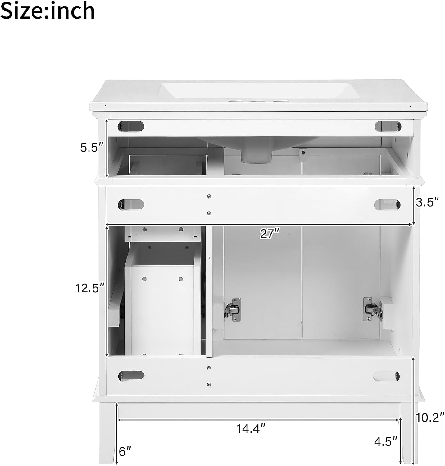 Harper & Bright Designs 30' Bathroom Vanity with Sink, Free Standing Single Basin Vanity Set with 2 Drawers, and Soft-Close Doors, Wood Bathroom Cabinet with Ceramic Basin for Bathroom, White