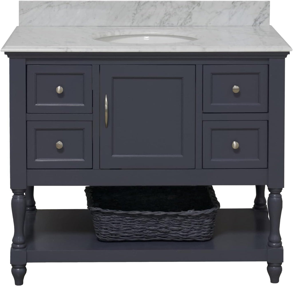 Beverly 42-inch Bathroom Vanity (Marine Gray/Carrara): Includes Marine Gray Cabinet with Authentic Italian Carrara Marble Countertop and White Ceramic Sink