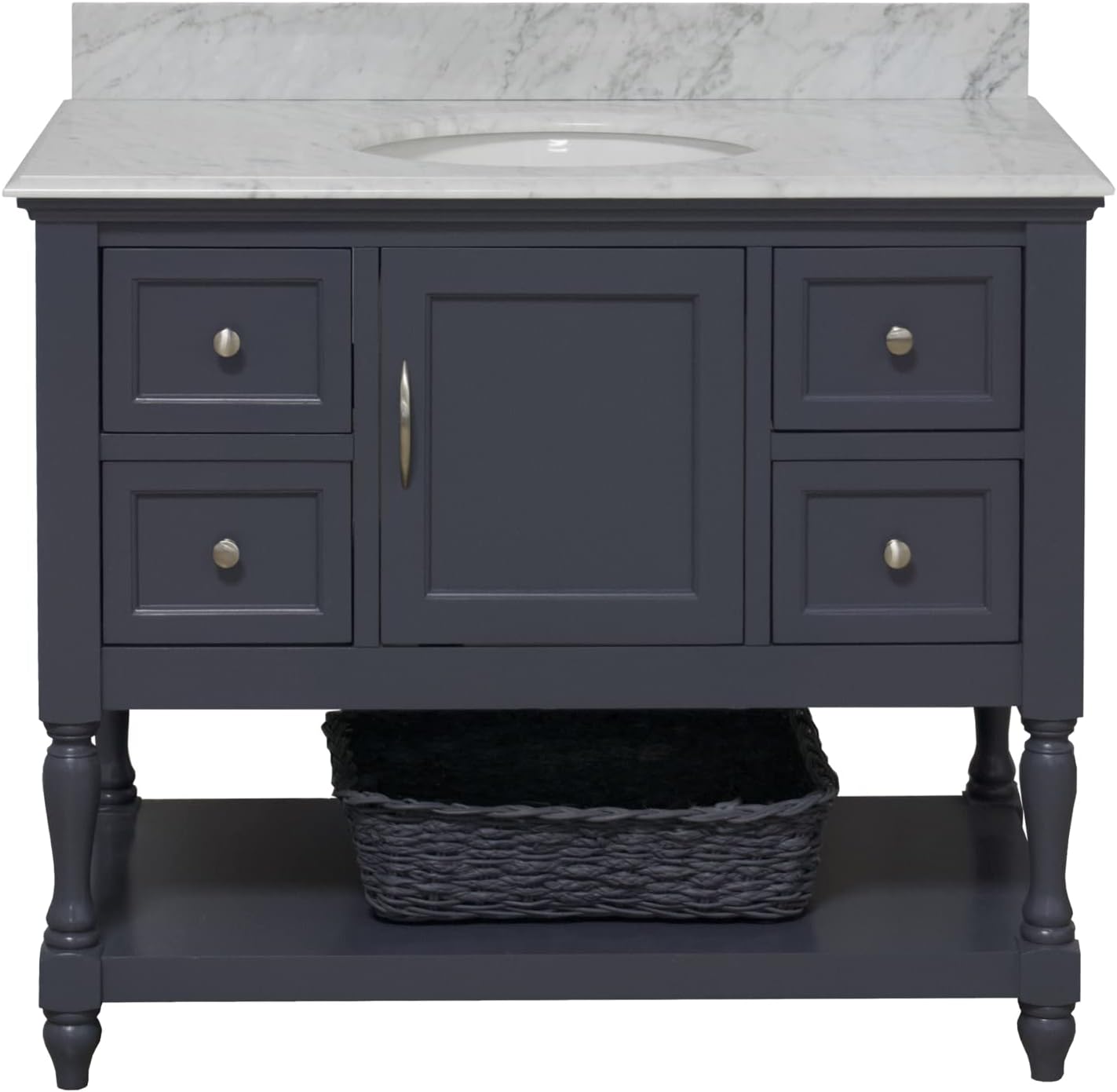 Beverly 42-inch Bathroom Vanity (Marine Gray/Carrara): Includes Marine Gray Cabinet with Authentic Italian Carrara Marble Countertop and White Ceramic Sink