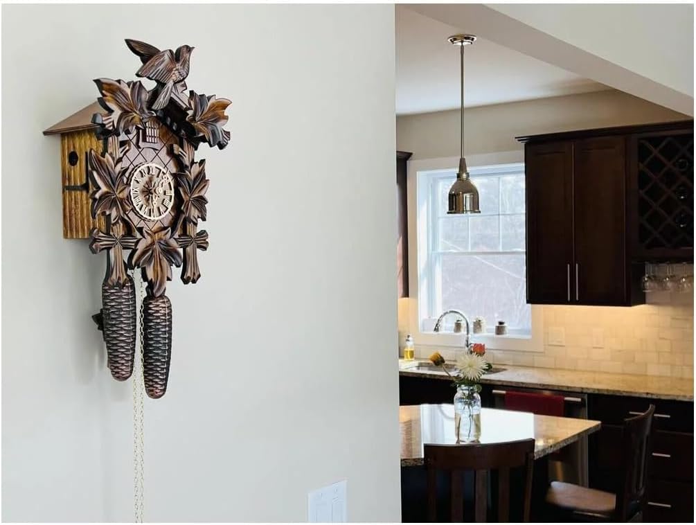 Eight Day Cuckoo Clock with Five Hand-Carved Maple Leaves and One Bird