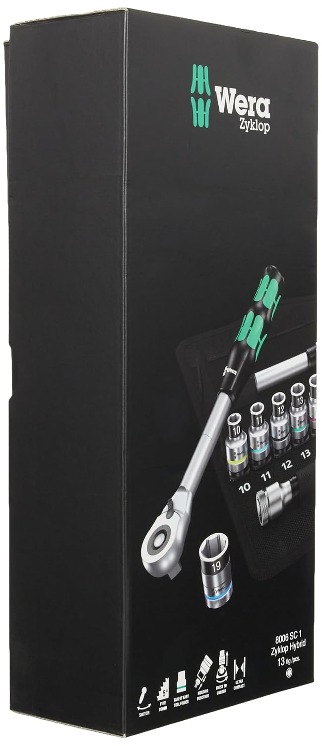 WERA 05004090001 8006 SC 1 Zyklop Hybrid Ratchet Set, 1/2' Drive, Metric, 13 Pieces