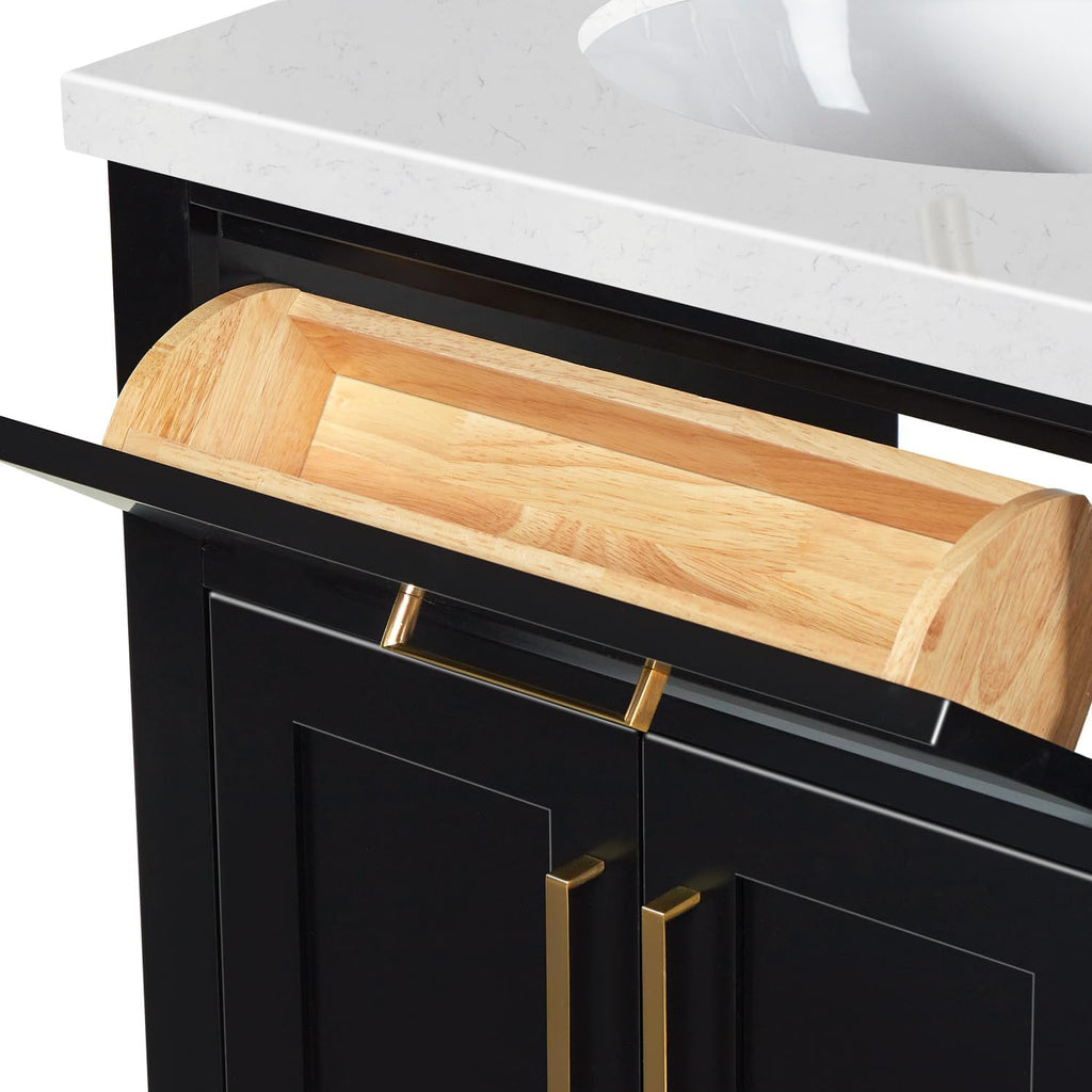 ARIEL Hepburn 60-inch Bathroom Vanity with Sink,Solid Wood, 1.5-inch Carrara White Quartz Countertop & Backsplash, Double Oval Porcelain Sink, 4 Soft Closing Doors, 6 Dovetail Drawers, Black