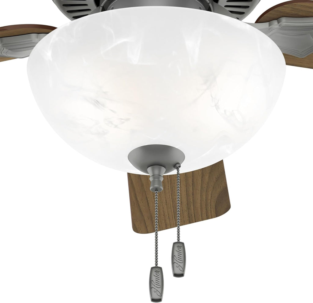 Hunter Fan 44 inch Matte Silver Indoor Ceiling Fan with Light and Pull Chain for Bedroom, Living Room, Office, Basement, Kitchen (Renewed), CC5C27C80
