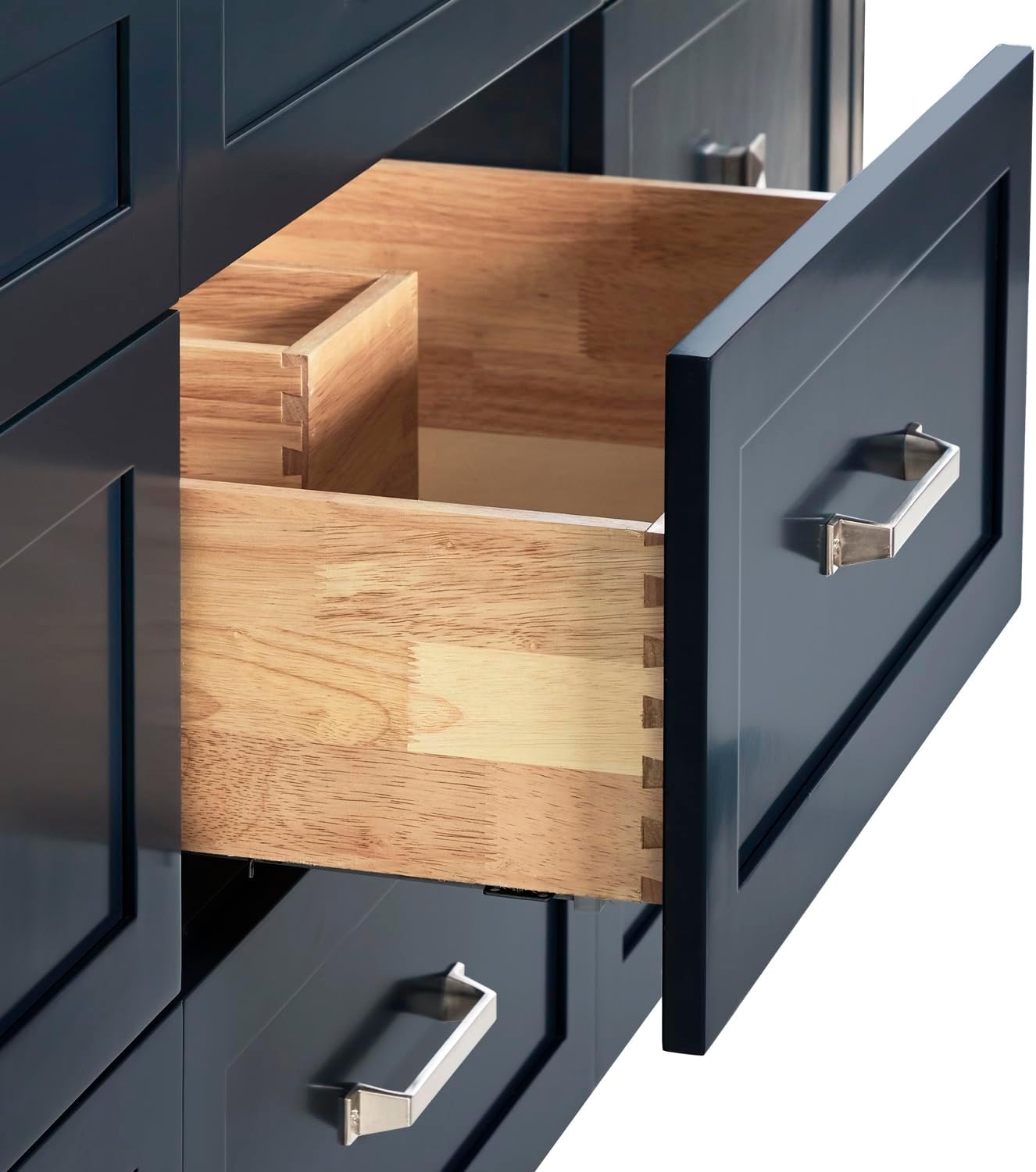 ARIEL Monroe 66-inch Bathroom Vanity with Sink,Solid Wood, 1.5-inch Italian Carrara Marble Countertop & Backsplash, Single Oval Porcelain Sink, 9 Dovetail Drawers, Midnight Blue