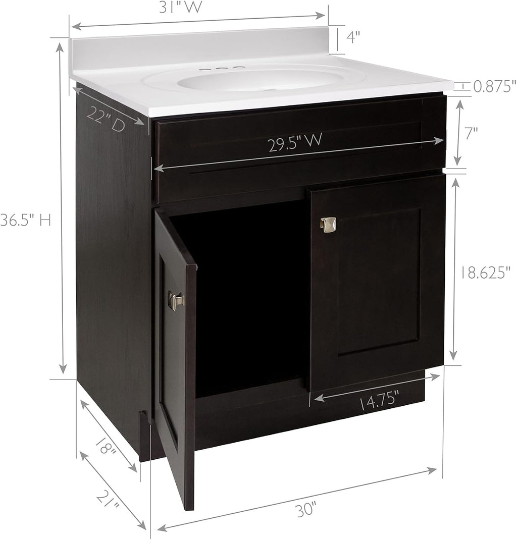 Design House Brookings 31 Inch Bathroom Vanity with Top, Ready to Assemble, Brown, 585273