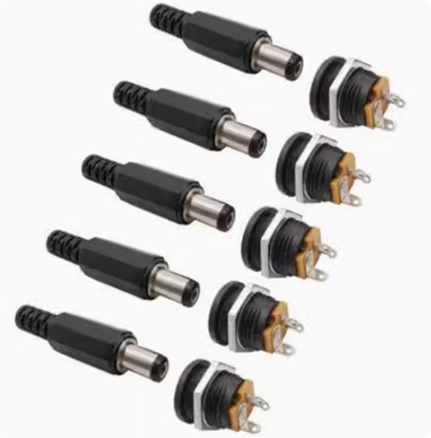 100pcs 5pairs 5.5x2.1mm 5.5x2.5mm DC Power Male Connector DC Power Socket Female Jack Screw Nut Panel Mount Connector(5.5x2.5)