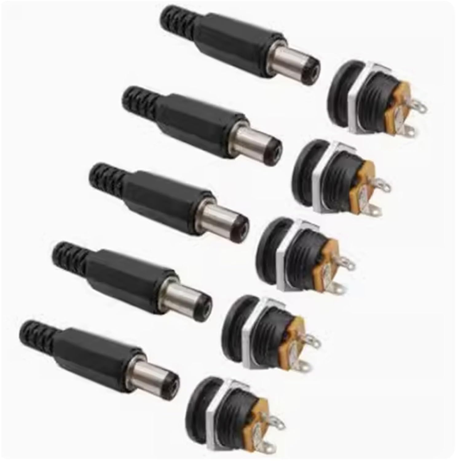 100pcs 5pairs 5.5x2.1mm 5.5x2.5mm DC Power Male Connector DC Power Socket Female Jack Screw Nut Panel Mount Connector(5.5x2.5)