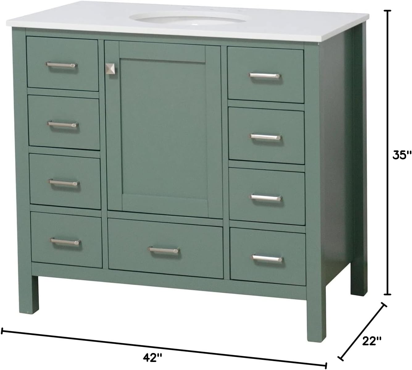 Horizon 42-inch Bathroom Vanity (Engineered White/Sage Green): Includes Sage Green Cabinet with Engineered White Countertop and White Ceramic Sink