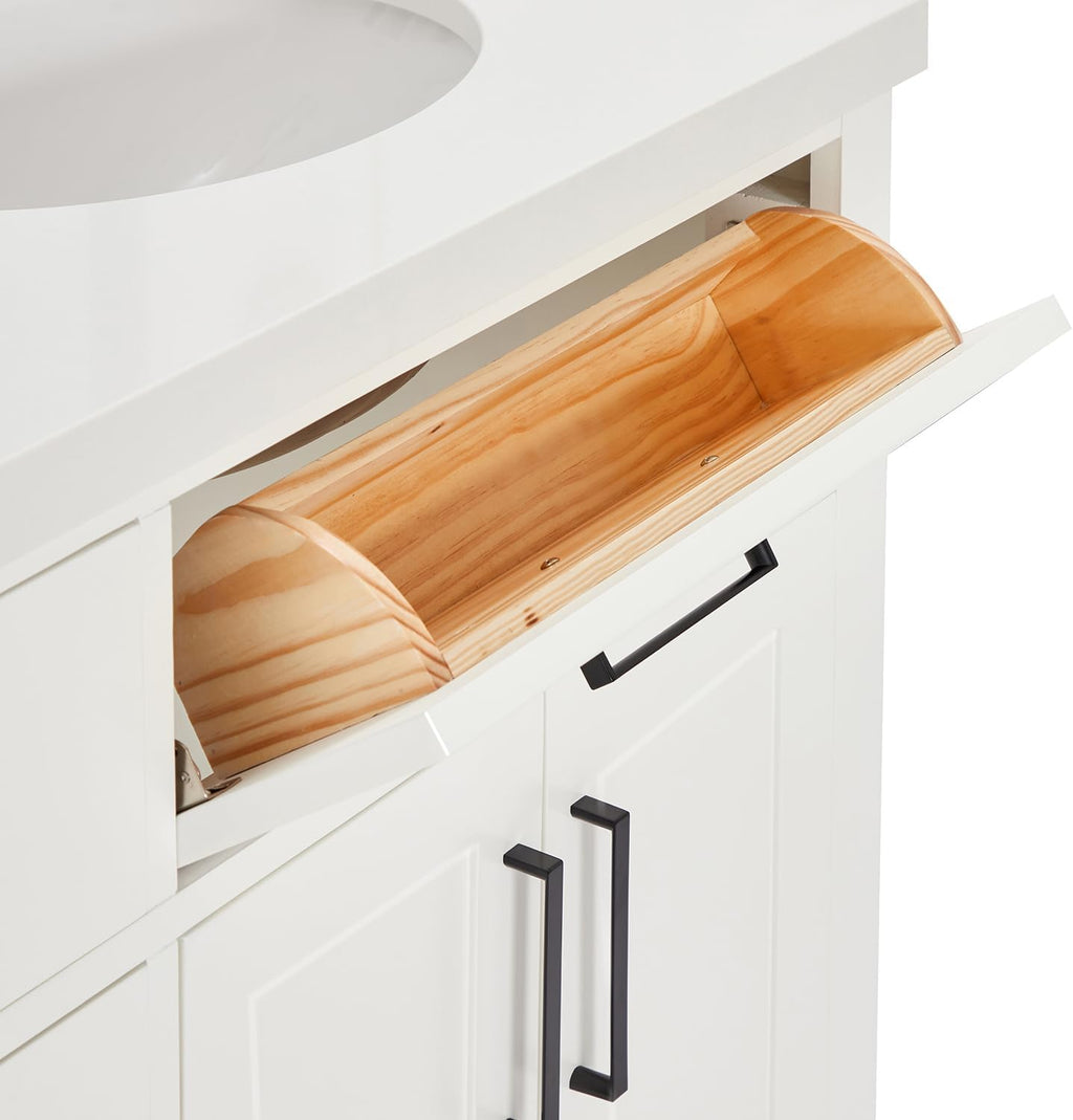 DKB Isabella 66-Inch White Double Bathroom Vanity, 1.5-Inch Pure White Quartz Countertop & Backsplash, Oval Sinks, 4 Soft Closing Doors, 6 Dovetail Drawers, Matte Black Hardware