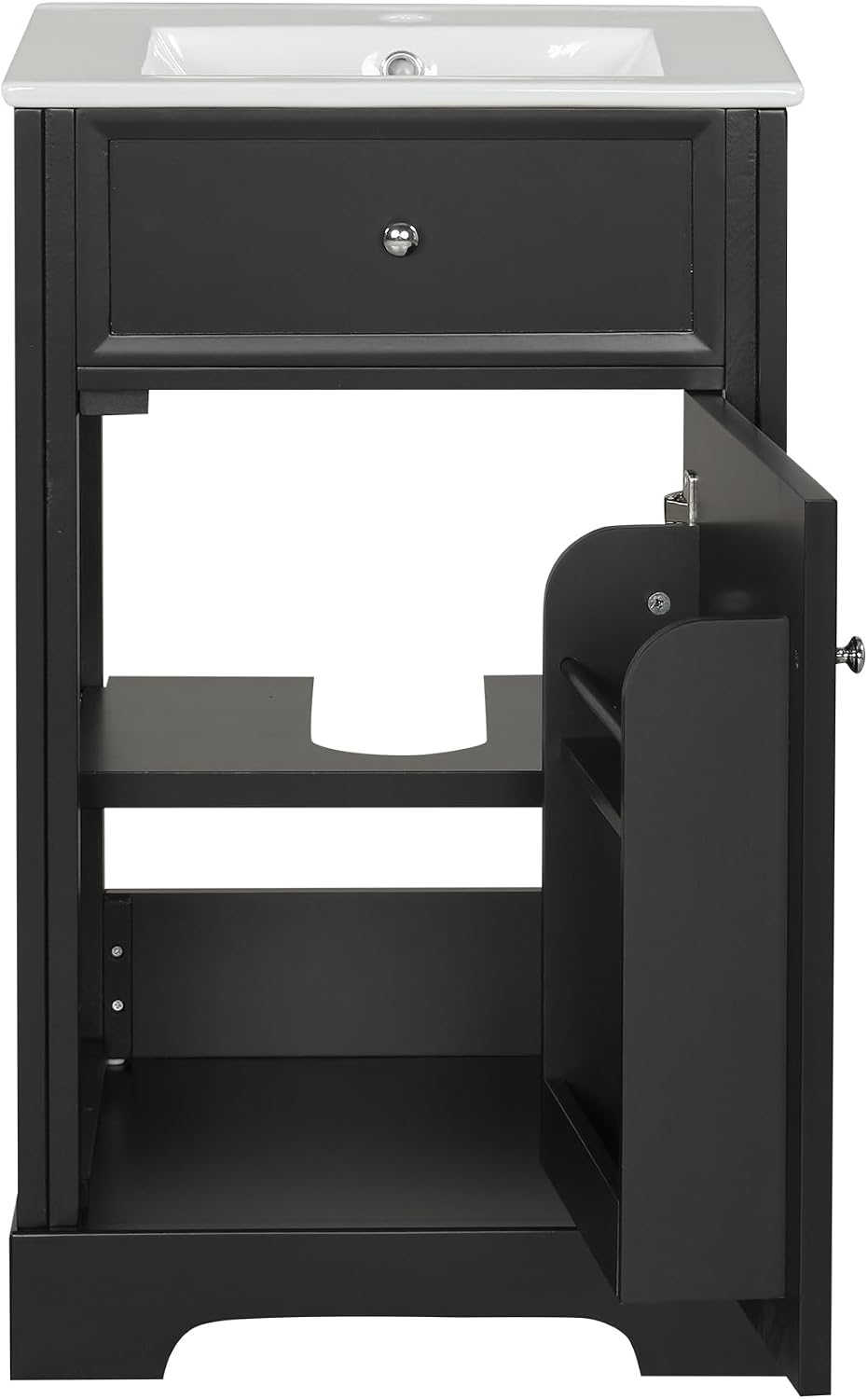 20' Bathroom Vanity with Sink, Harper & Bright Designs Free Standing Single Basin Vanity Set with Soft Closing Door and Storage Rack, Solid Wood Bathroom Cabinet with Ceramic Basin for Bathroom, Black
