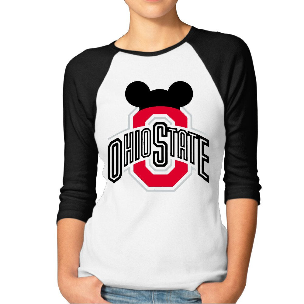 NINJOE Lady's 3/4 Raglan Ohio State Buckeyes Football Cool T-Shirts Black XL
