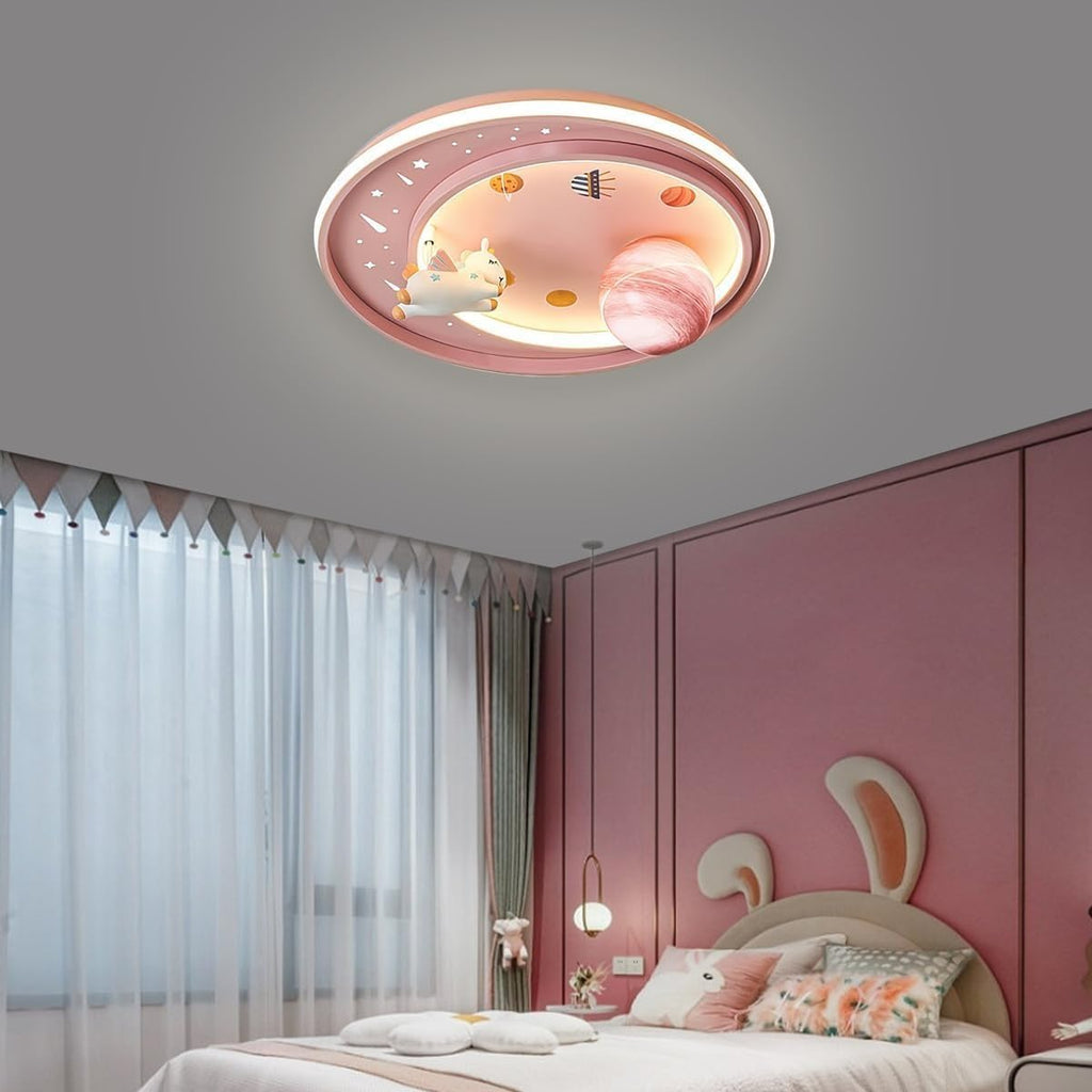 LED Ceiling Light Dimmable with Remote Control Cartoon Unicorn Modern Round Ceiling Light 62W for Boys, Girls Bedroom and Living Room Baby Room