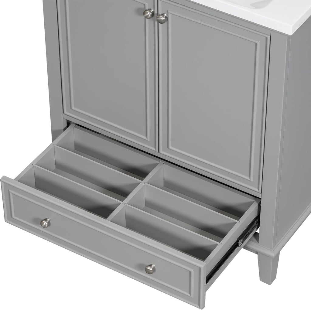 Harper & Bright Designs 30' Bathroom Vanity Without Sink, Free Standing Wooden Bathroom Cabinet with 2 Doors and Drawer for Bathroom, Grey (Sink Basin Not Included)