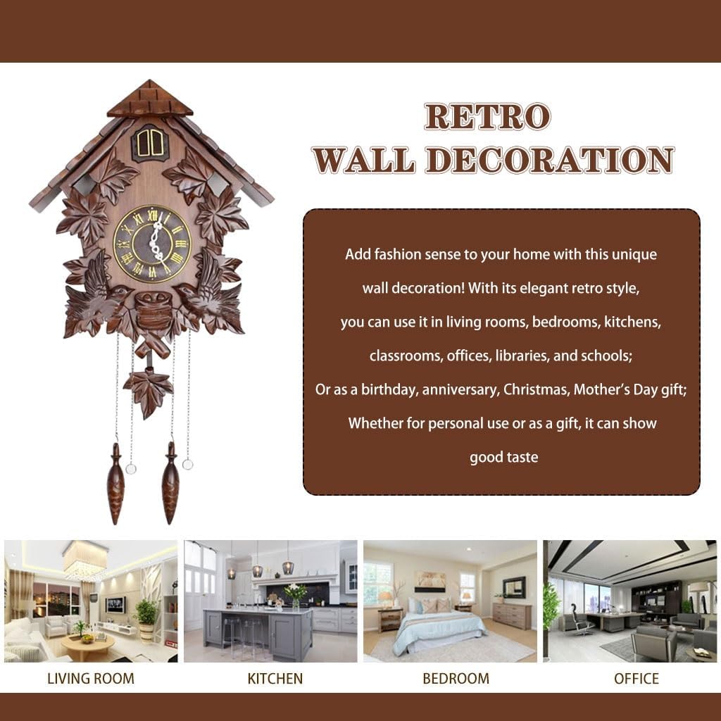Cuckoo Clocks Solid Wood Hand Carved Cuckoo Clock, Light Control Sensor Wall Clock, Quartz Movement European Clock, for Living Room, Bedroom