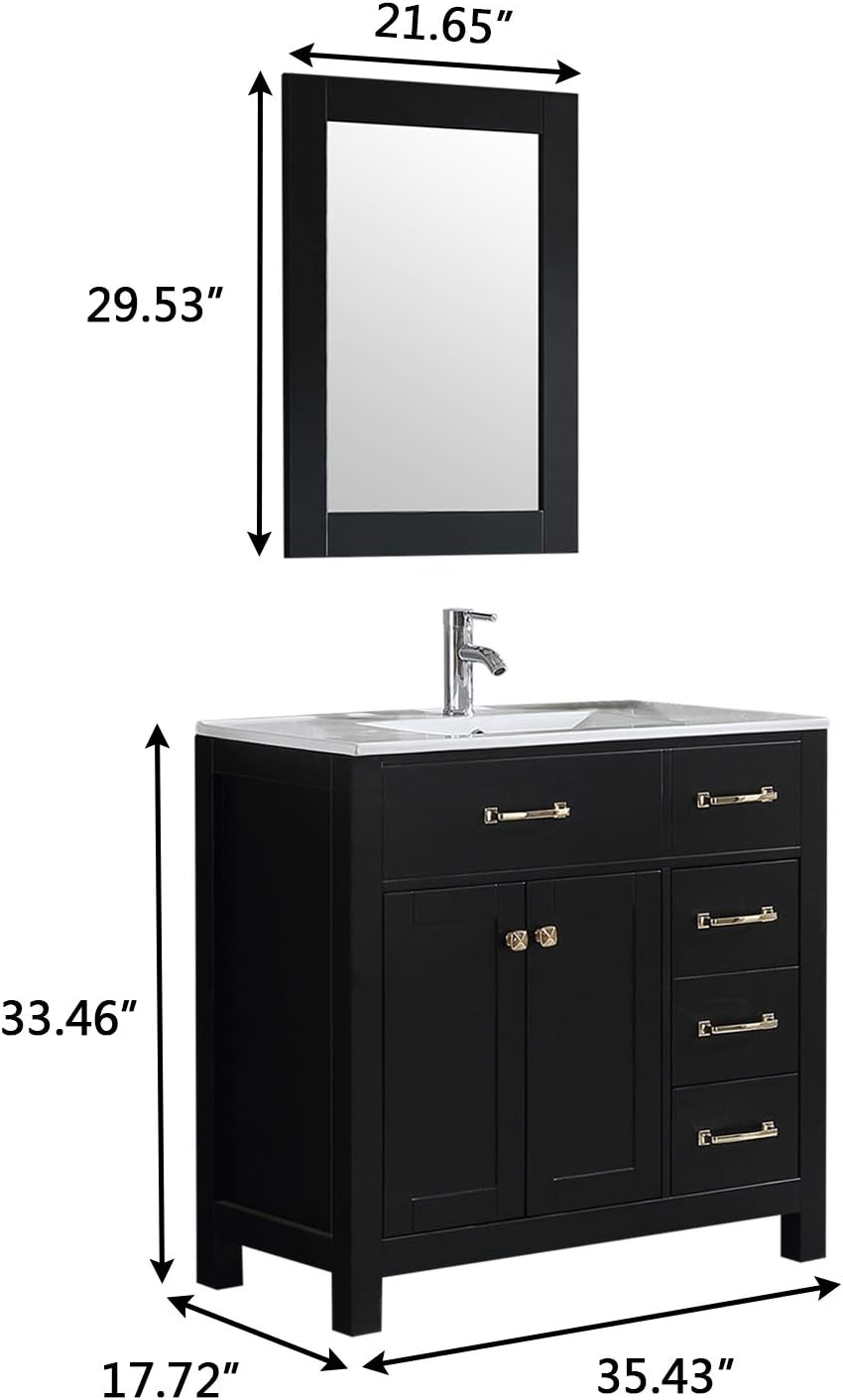 36 inch Bathroom Vanity with Sink Countertop Mirror Faucet Modern Black | Freestanding bathroom vanity cabinet, ceramic single sink combo
