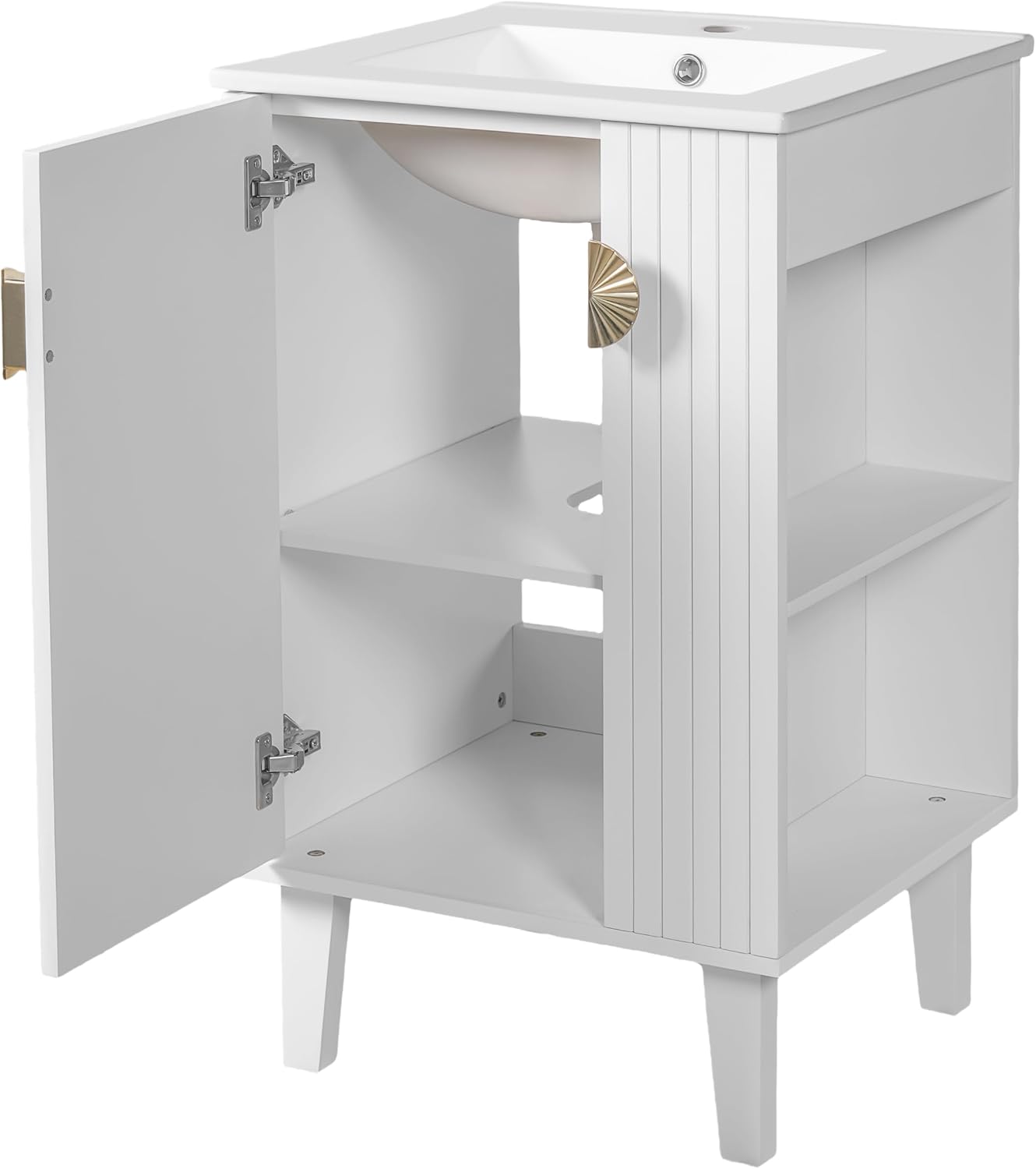 VilroCaz Modern 20'' Bathroom Vanity with Top Ceramic Sink, Freestanding Single Vanity Set Bathroom Storage Cabinet with Soft Closing Door, Chic Half-Moon Pulls (White-10.16)