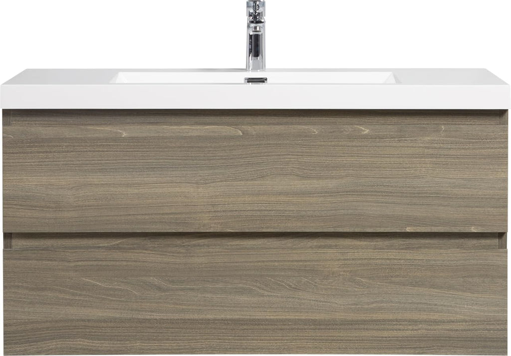 42' Floating Bathroom Vanity with Sink, Modern Wall Mounted Bathroom Storage Vanity Cabinet with Resin Top Basin and Soft Close Drawers, Ash Grey 24V11 42AG